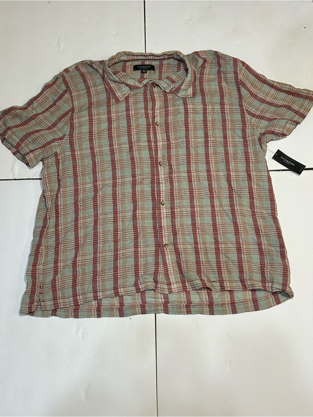 Liverpool‎ Los Angeles Plaid Short Sleeve Button Down Shirt Mens XXL NWT
